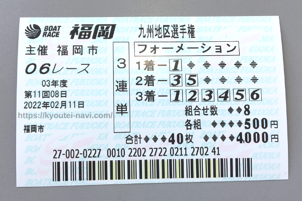福岡6Rの舟券