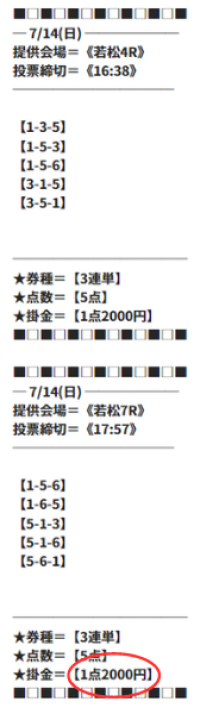 ビッグボートの2レース目の賭け金