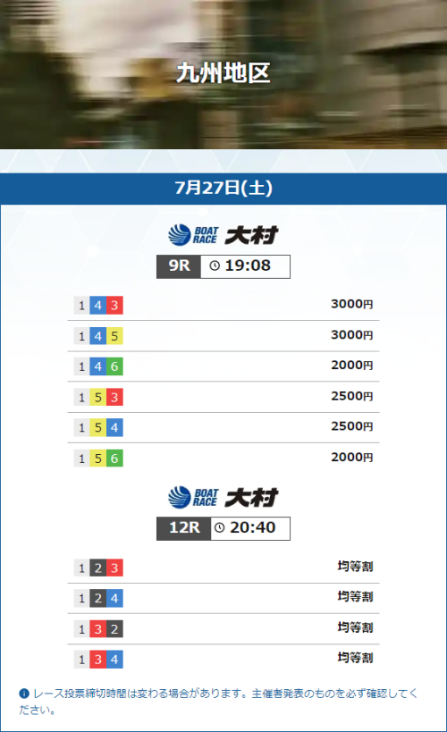 ボートレースナウの7月27日の九州地区