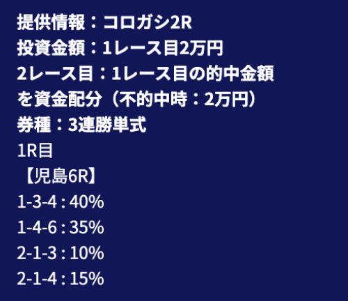 40kcalの1レース目の買い目