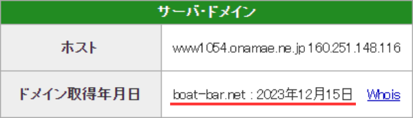 ボートバーのドメイン取得日