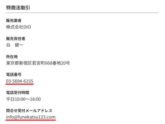 フネカツの電話番号とメールアドレス