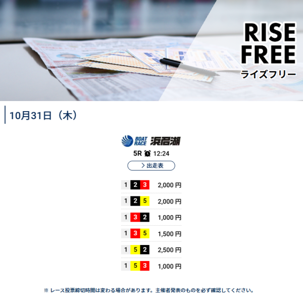 プロ競艇ライズの10月31日の無料予想