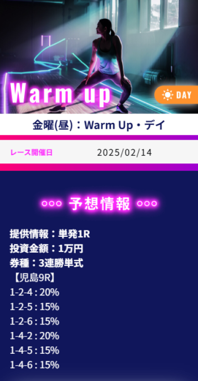 競艇ワークアウトの2月14日の無料予想