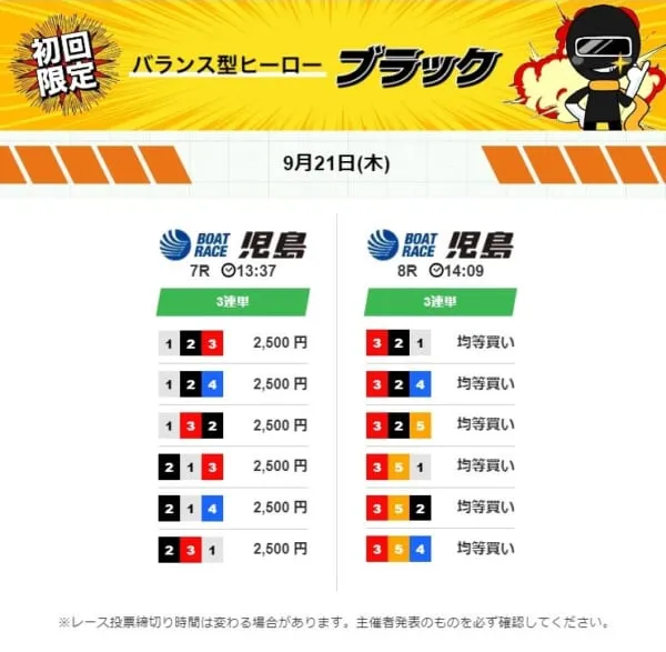 競艇ヒーローの9月21日のブラック