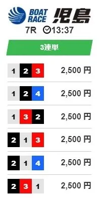 ブラックの1レース目の買い目
