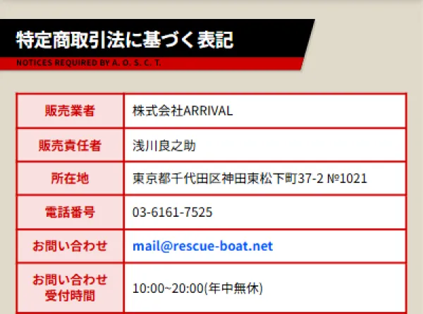ボートレスキューの特定商取引法に基づく表記