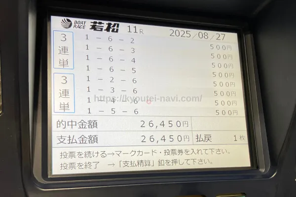 若松11Rの払戻金