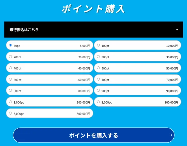 ボートリンクのポイント購入画面