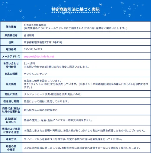 競艇アタルカの特定商取引法に基づく表記