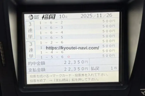 福岡10Rの払い戻し