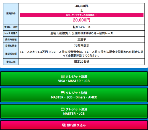 競艇スターライトの購入画面