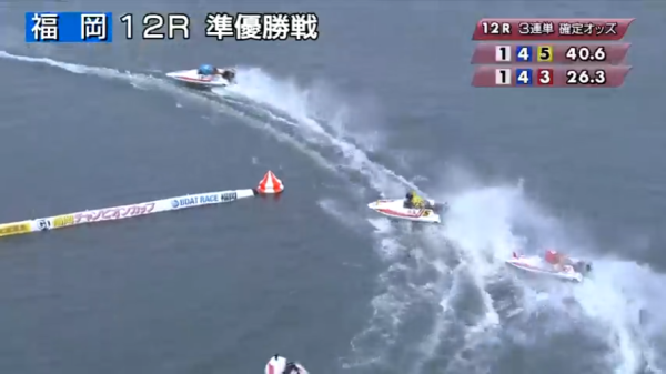 福岡12Rの最終周1マーク