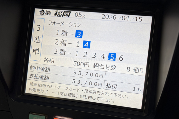 福岡5Rの払い戻し