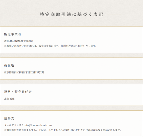 競艇波紋の特定商取引法に基づく表記