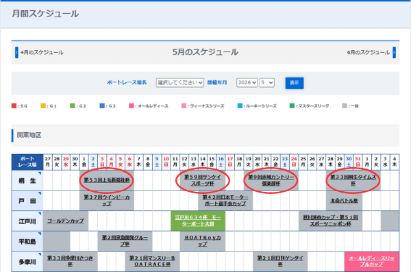 競艇のナイターの開催日程