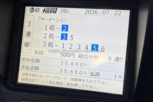 福岡8Rの払戻金