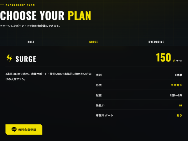 競艇ブリッツの登録ページの有料予想の説明